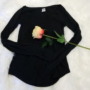 Pink Long Sleeve V Neck Tee